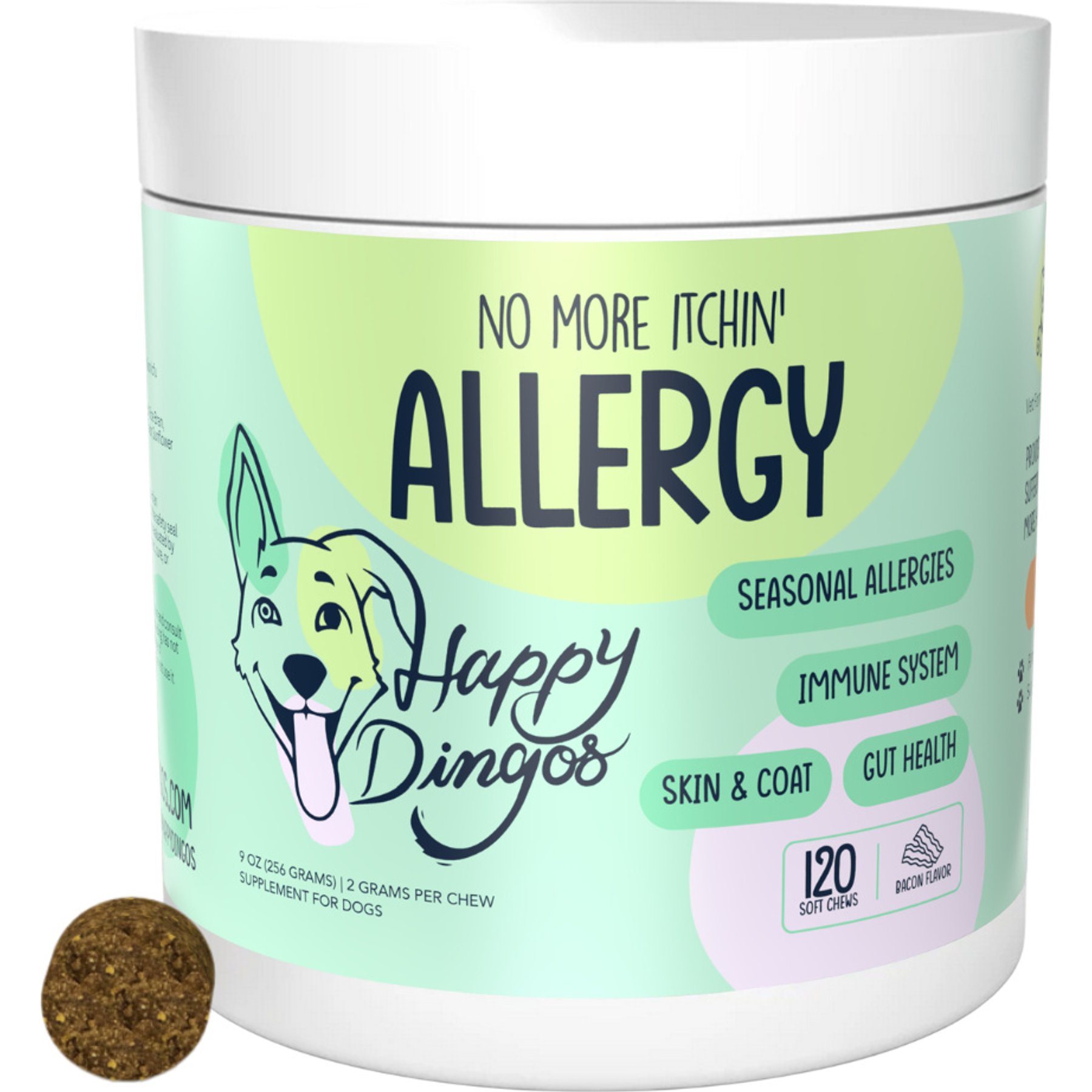 Happy Dingos No More Itching Allergy & Immune Soft Chew Supplement for Dogs, 120 count