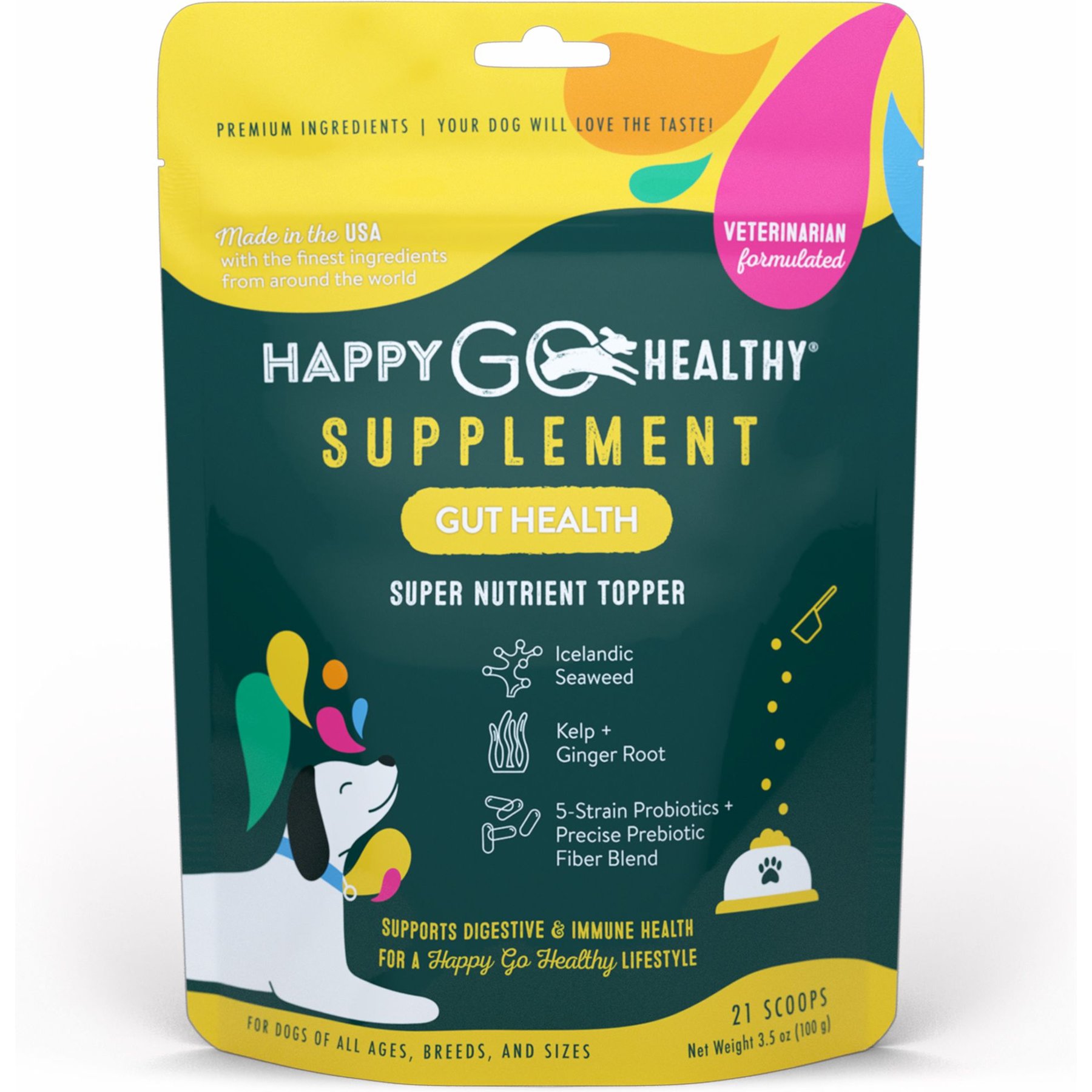 Happy Go Healthy Gut Health Mini Breed 21 Scoop Supplement for Dogs