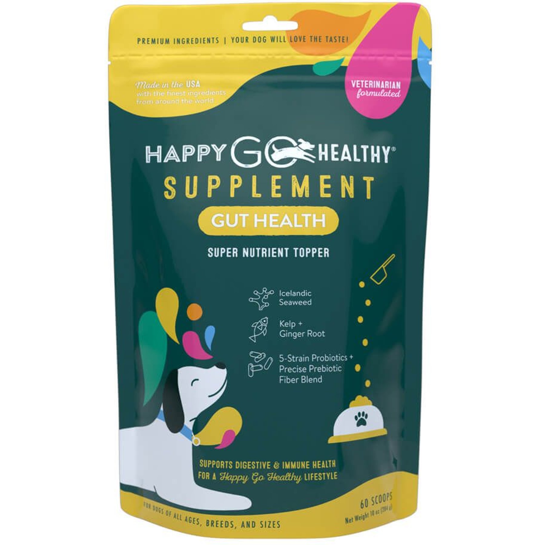 Happy Go Healthy Gut Health Standard Breed Dog Supplement, 60 scoops