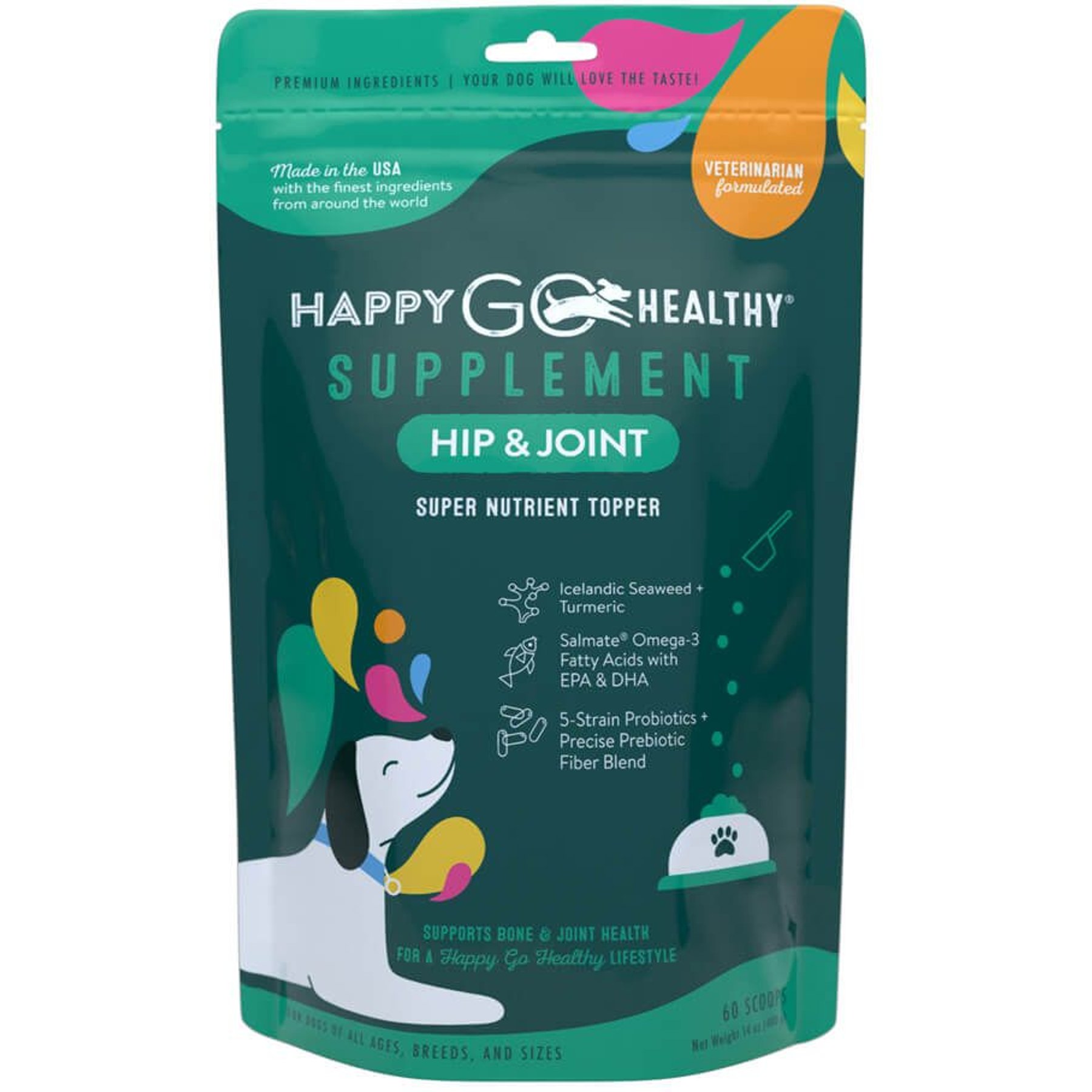 Happy Go Healthy Hip & Joint Standard Breed Dog Supplement, 60 Scoops