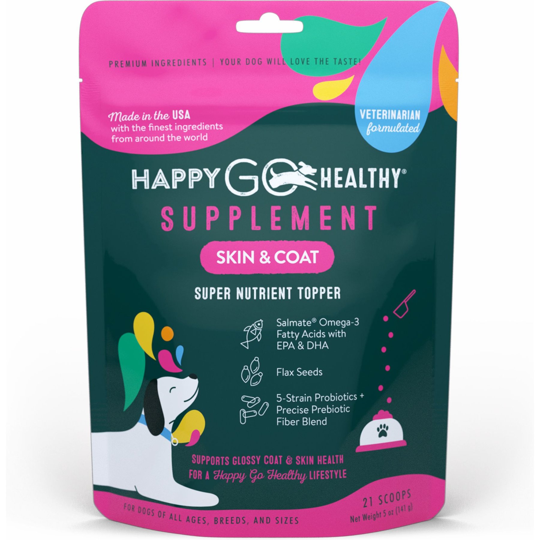 Happy Go Healthy Skin & Coat Mini Breed 21 Scoop Supplement for Dogs