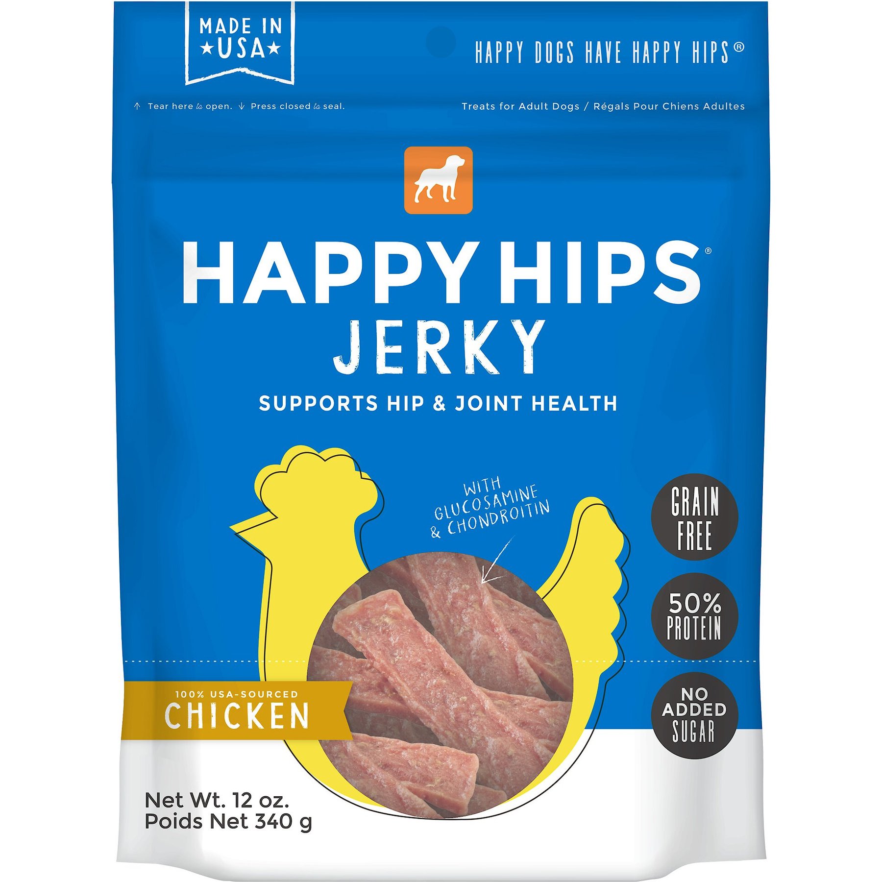 Happy Hips Jerky Chicken Recipe Grain-Free Dog Treats, 12-oz bag