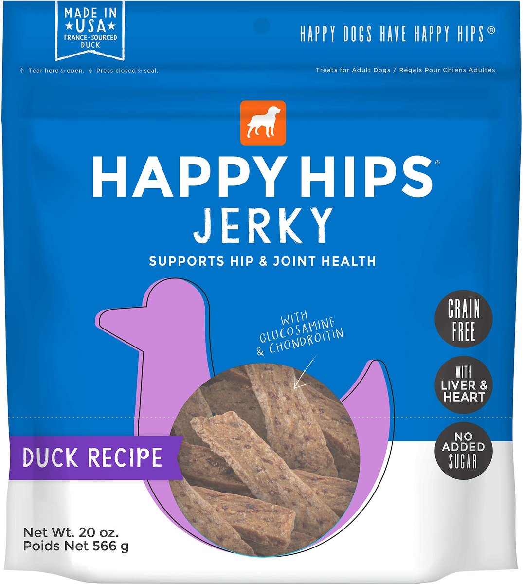 Happy Hips Jerky Duck Recipe Grain-Free Dog Treats