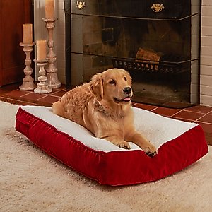 Happy Hounds Bailey Rectangle Pillow Dog Bed with Removable Cover, Crimson, Small
