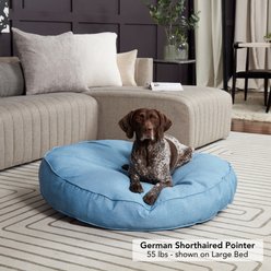 Happy Hounds Gordon Indoor/Outdoor Round Pillow Dog & Cat Bed with Removable Cover, Denim, Large