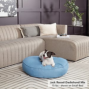 Happy Hounds Gordon Indoor/Outdoor Round Pillow Dog & Cat Bed with Removable Cover, Denim, Small