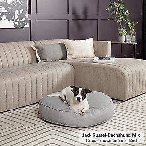 Happy Hounds Gordon Indoor/Outdoor Round Pillow Dog & Cat Bed with Removable Cover, Heather, Small