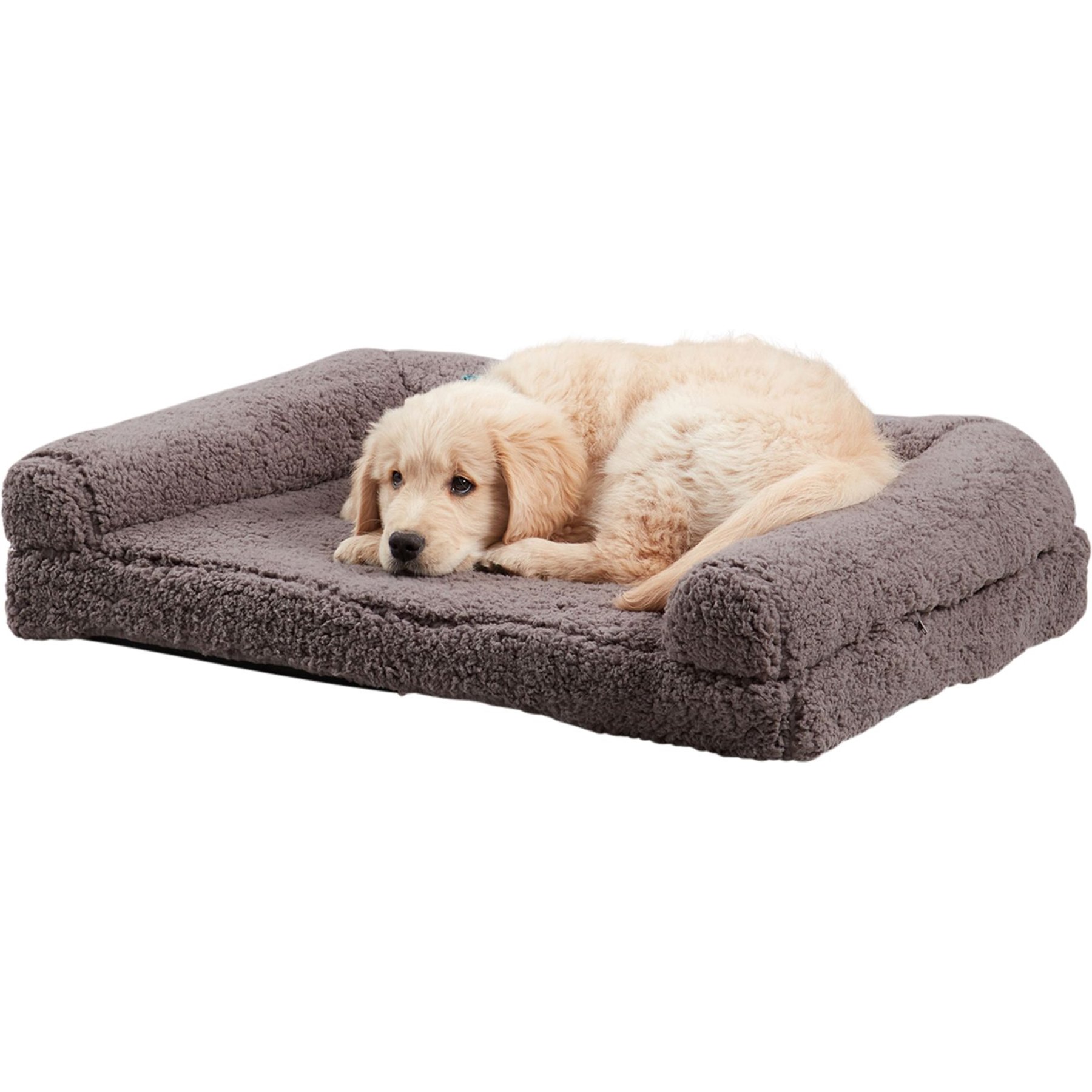 Happy Hounds Millie Sherpa Sofa Dog Bed, Fossil, Medium