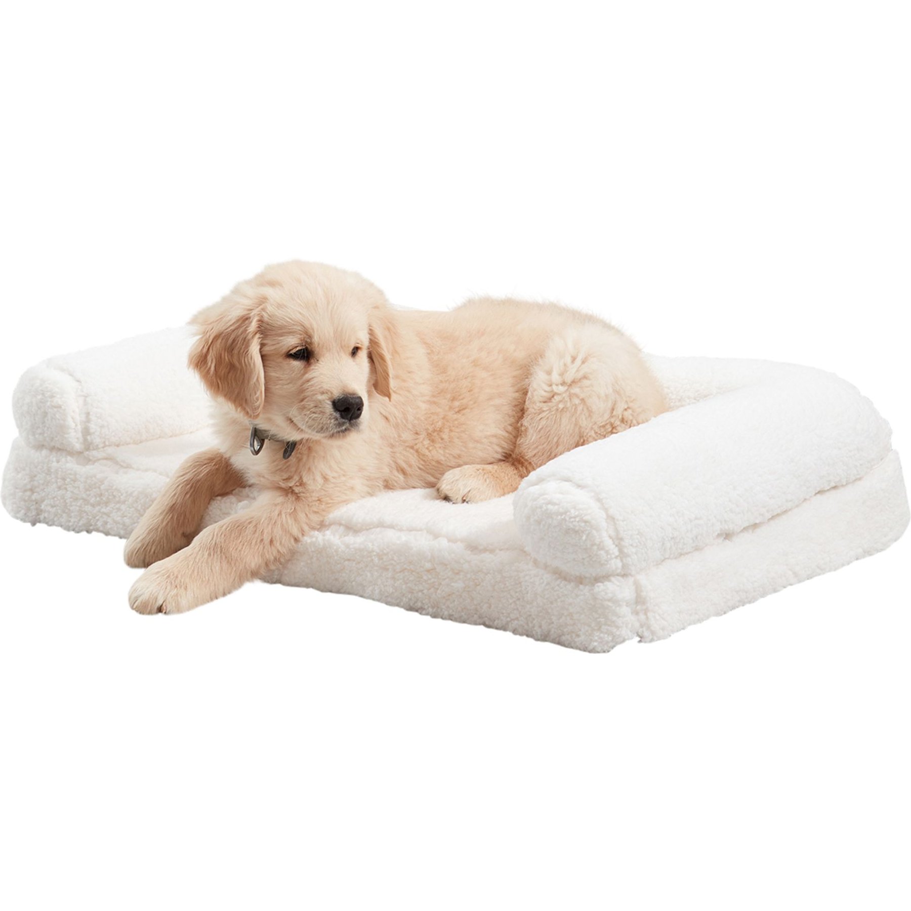 Happy Hounds Millie Sherpa Sofa Dog Bed, Snow, Medium