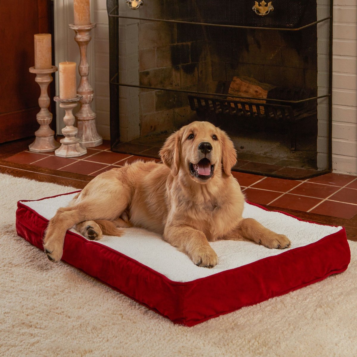 Happy Hounds Otis Orthopedic Pillow Dog Bed with Removable Cover, Crimson, Small