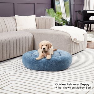Happy Hounds Radley Faux Fur Donut Bolster Dog & Cat Bed with Removable Cover, Kerry Blue, Medium
