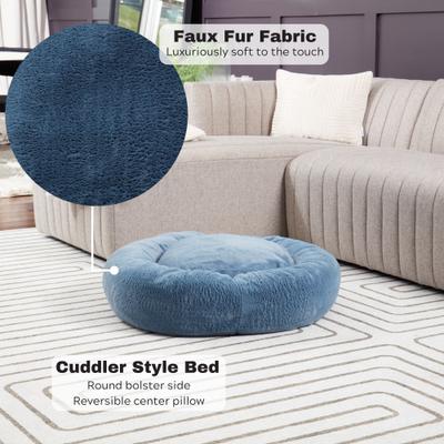 Show full view: Happy Hounds Radley Faux Fur Donut Bolster Dog & Cat Bed with Removable Cover, Kerry Blue, Medium slide 5 of 7