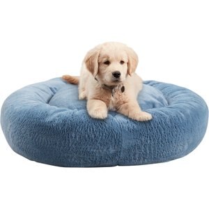 Happy Hounds Radley Faux Fur Donut Bolster Dog & Cat Bed with Removable Cover, Kerry Blue, Medium