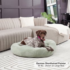 Happy Hounds Radley Faux Fur Donut Bolster Dog & Cat Bed with Removable Cover, Pistachio, Large