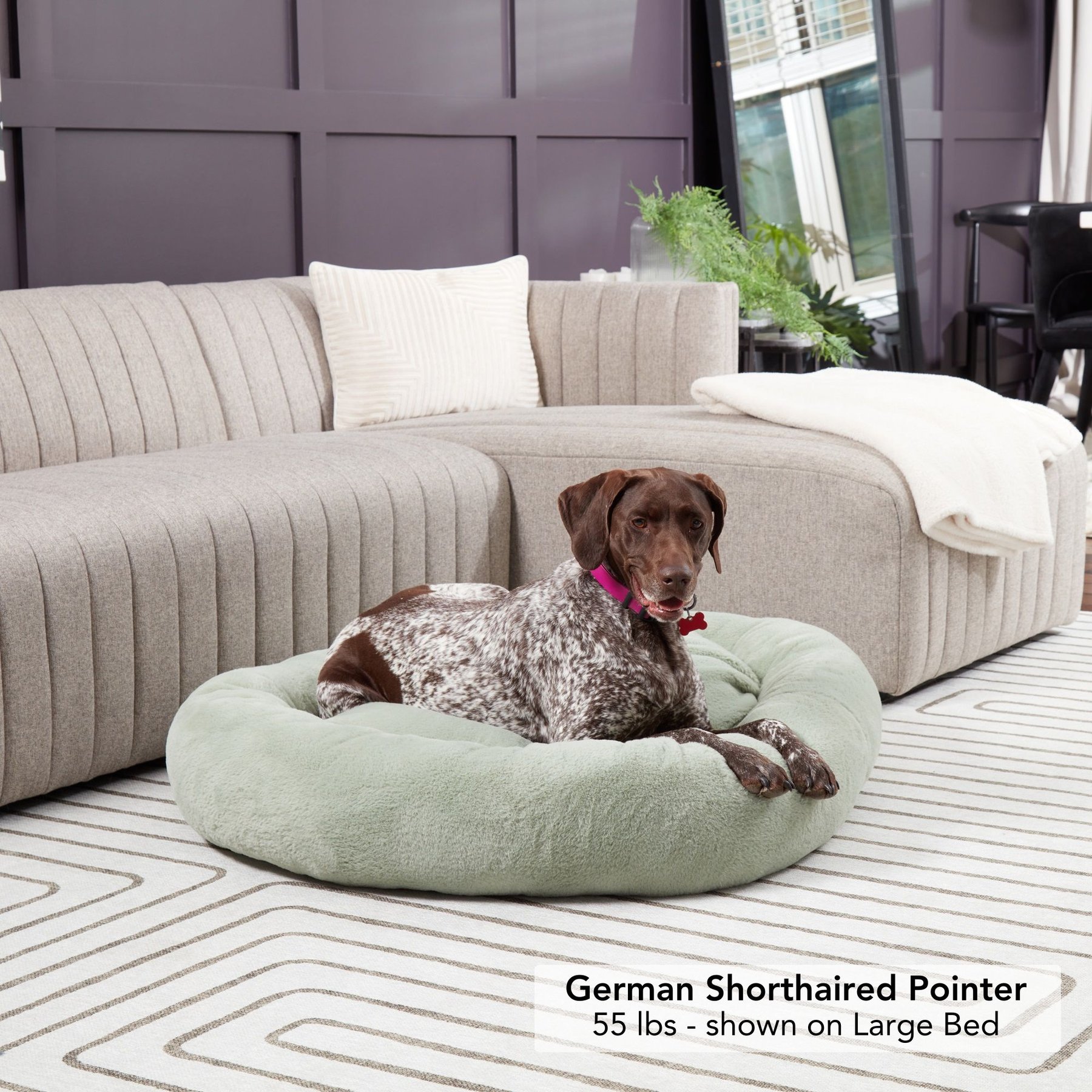 Happy Hounds Radley Faux Fur Donut Bolster Dog & Cat Bed with Removable Cover, Pistachio, Large