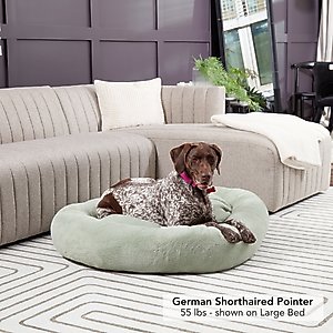 Happy Hounds Radley Faux Fur Donut Bolster Dog & Cat Bed with Removable Cover, Pistachio, Large