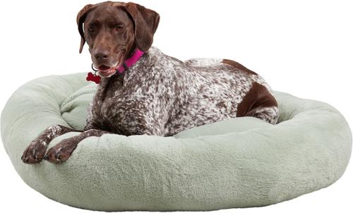 Show full view: Happy Hounds Radley Faux Fur Donut Bolster Dog & Cat Bed with Removable Cover, Pistachio, Large slide 3 of 8
