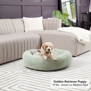 Happy Hounds Radley Faux Fur Donut Bolster Dog & Cat Bed with Removable Cover, Pistachio, Medium