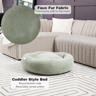 Show full view: Happy Hounds Radley Faux Fur Donut Bolster Dog & Cat Bed with Removable Cover, Pistachio, Medium slide 5 of 7