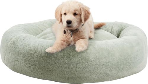 Show full view: Happy Hounds Radley Faux Fur Donut Bolster Dog & Cat Bed with Removable Cover, Pistachio, Medium slide 2 of 7