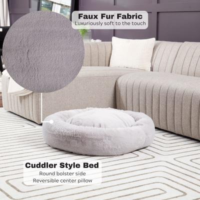 Show full view: Happy Hounds Radley Faux Fur Donut Bolster Dog & Cat Bed with Removable Cover, Whisker Gray, Large slide 6 of 8