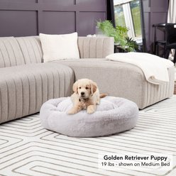 Happy Hounds Radley Faux Fur Donut Bolster Dog & Cat Bed with Removable Cover, Whisker Gray, Medium