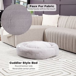Happy Hounds Radley Faux Fur Donut Bolster Dog & Cat Bed with Removable Cover, Whisker Gray, Medium slide 2 of 6