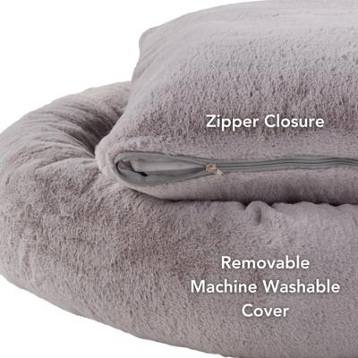 Show full view: Happy Hounds Radley Faux Fur Donut Bolster Dog & Cat Bed with Removable Cover, Whisker Gray, Medium slide 5 of 8