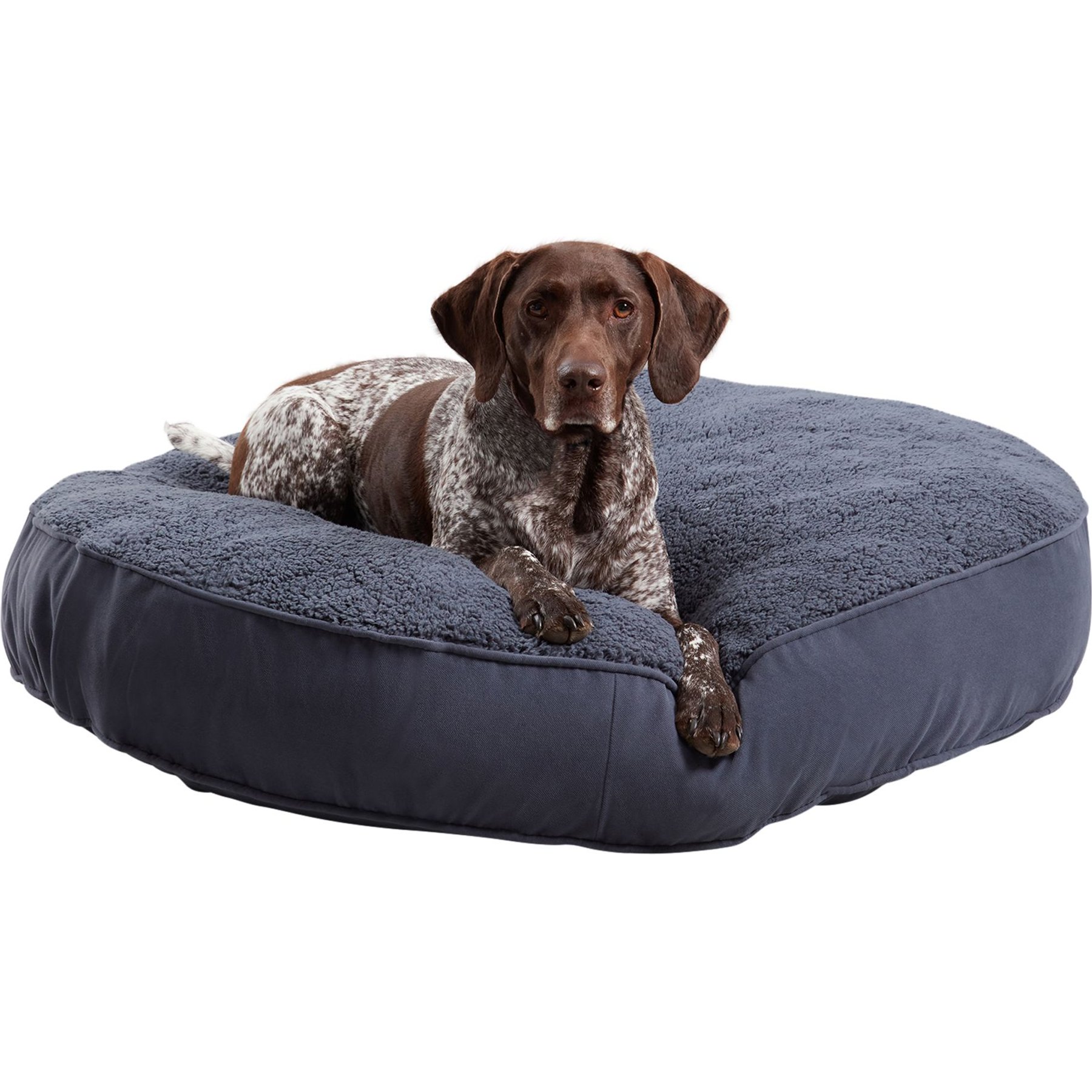 Happy Hounds Scooter Deluxe Round Pillow Dog Bed with Removable Cover, Blue Steel, Large
