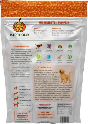 Show full view: Happy Olly Freeze-Dried Pumpkin Treats Grain-Free Prebiotics & Fiber Freeze-Dried Dog & Cat Treats, 2-oz bag slide 7 of 10