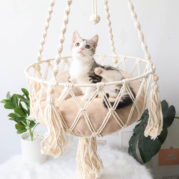 Happy & Polly Bohemia Style Cat Hammock with Removable Cover, Beige, Medium