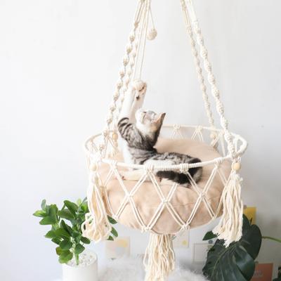 Show full view: Happy & Polly Bohemia Style Cat Hammock with Removable Cover, Beige, Medium slide 3 of 10