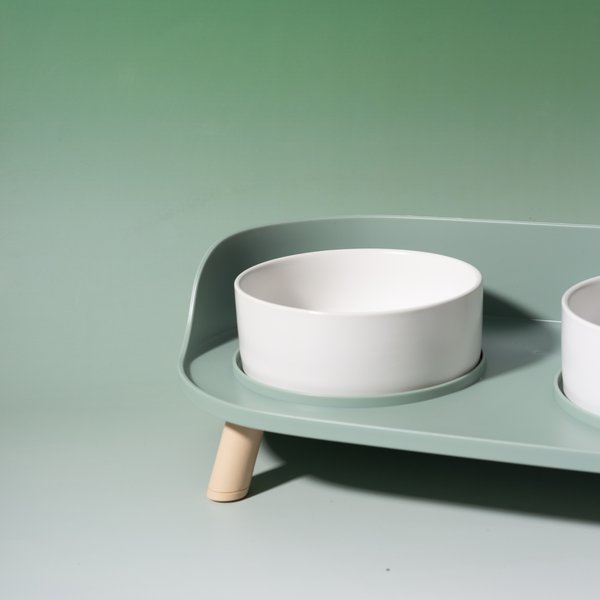 Show full view: Happy & Polly Bone China Elevated Double Cat Bowl Set, Green slide 2 of 7