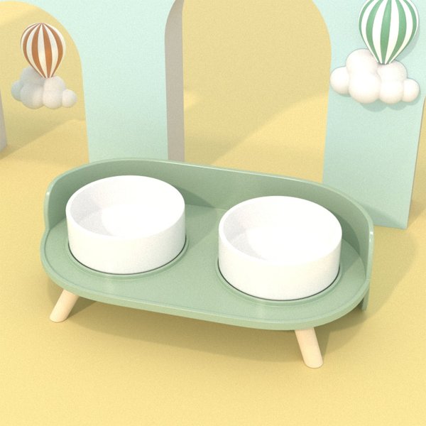Show full view: Happy & Polly Bone China Elevated Double Cat Bowl Set, Green slide 7 of 7