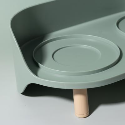 Show full view: Happy & Polly Bone China Elevated Double Cat Bowl Set, Green slide 5 of 7