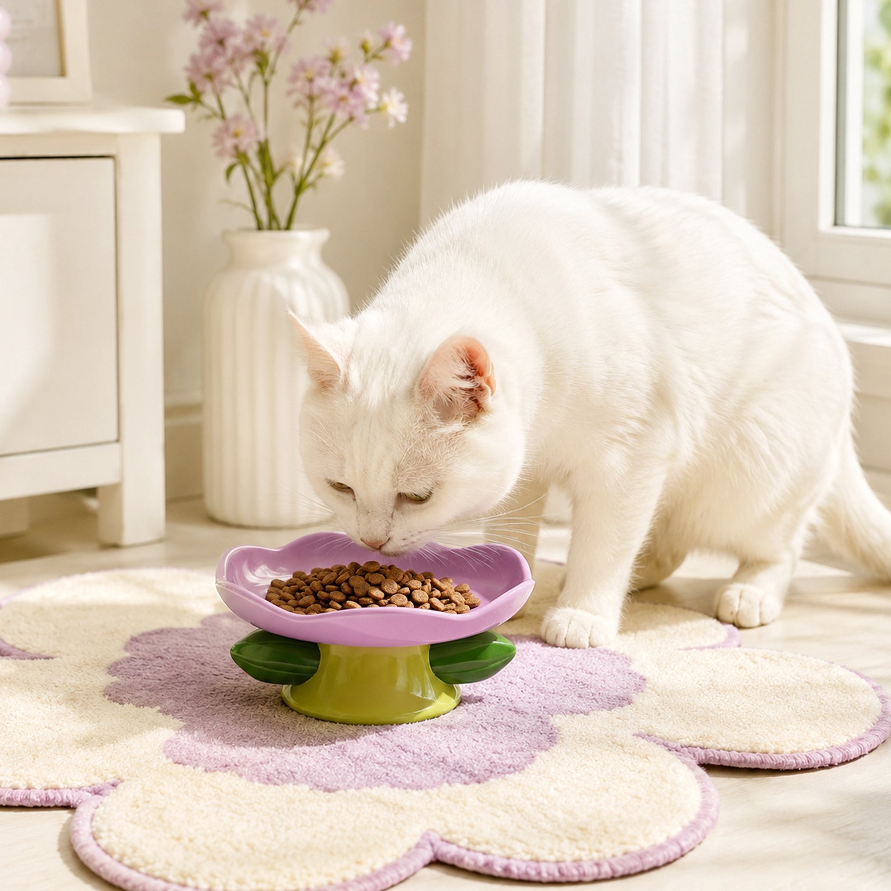 Happy & Polly Flower Shape Cat Plate, Purple
