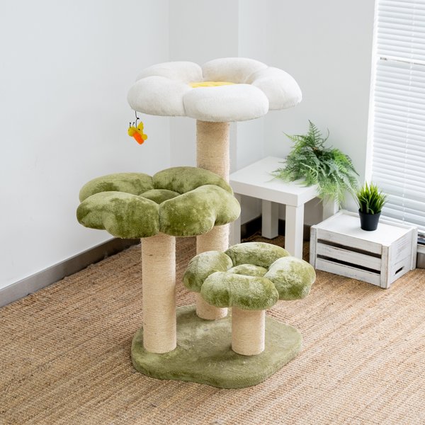 Happy & Polly Four Leaf Clover 35-in Plush Cat Tree, Green, Large