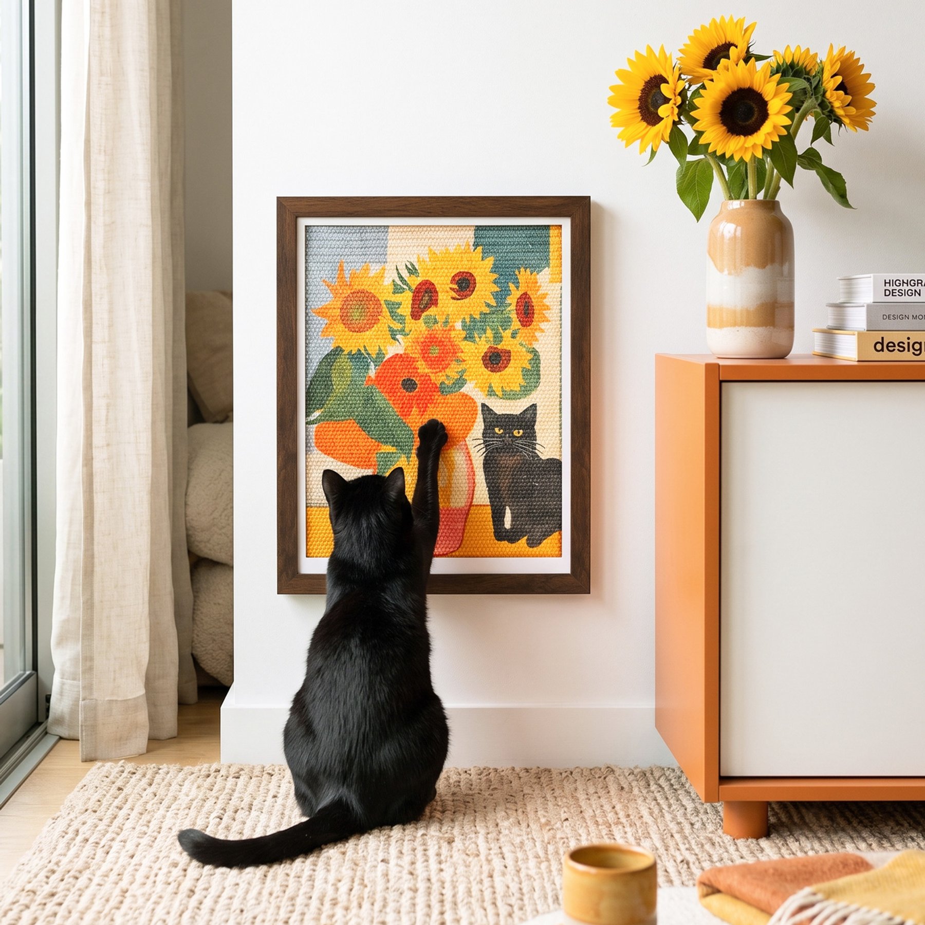 Happy & Polly Framed Art Embellished Scratchers Cat Toy, 16.5 x 12-in, Sunflower