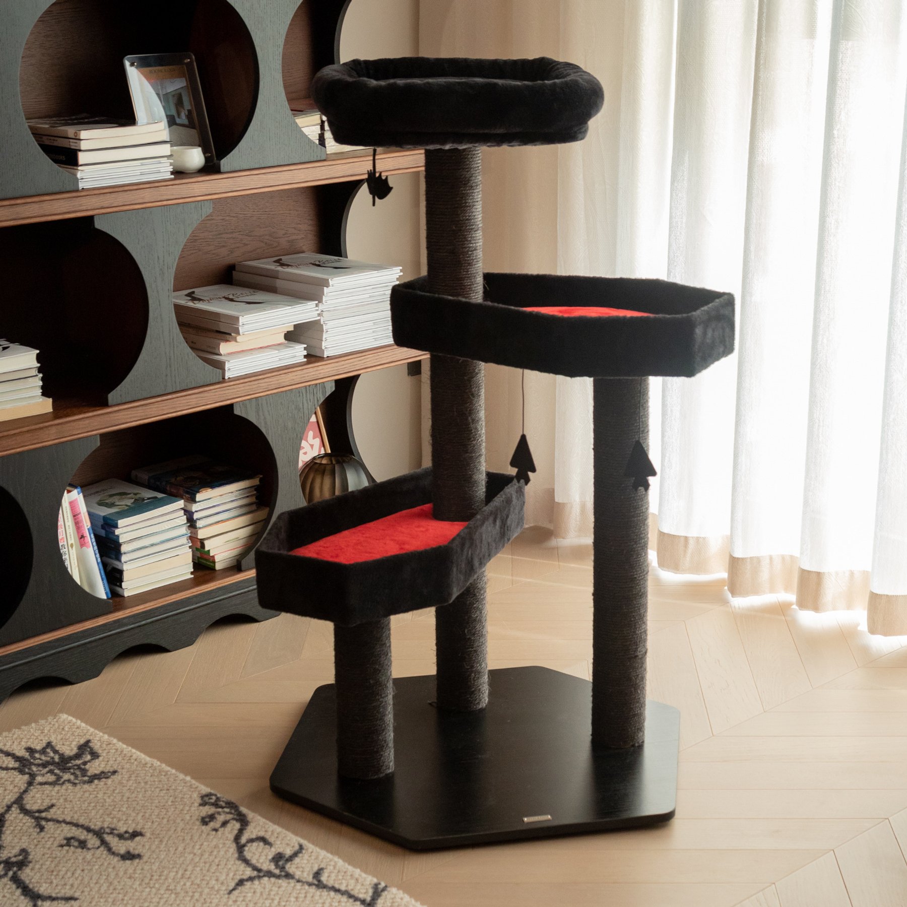 Happy & Polly Gothic Style 41.3-in Removable Cushion Plush Cat Tree, Red, Large