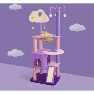 Happy & Polly Moonlight Deluxe 65-in Plush Cat Tree & Condo, Purple, Jumbo