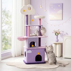Happy & Polly Moonlight Deluxe Plush Luxury 66.9-in Fleece Hanging Toy Cat Tree & Condo, Purple