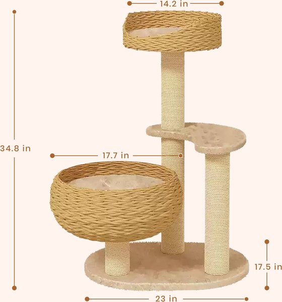 Show full view: Happy & Polly Sleeping in the Bowl 34.8-in Plush Cat Tree, Beige, Large slide 9 of 10