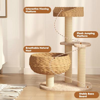 Show full view: Happy & Polly Sleeping in the Bowl 34.8-in Plush Cat Tree, Beige, Large slide 7 of 10