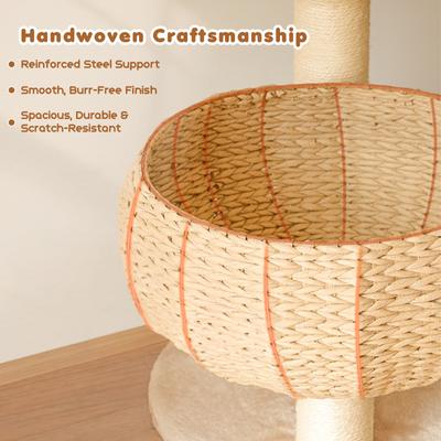 Show full view: Happy & Polly Sleeping in the Bowl 34.8-in Plush Cat Tree, Beige, Large slide 4 of 10