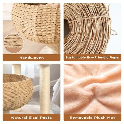 Show full view: Happy & Polly Sleeping in the Bowl 34.8-in Plush Cat Tree, Beige, Large slide 3 of 10