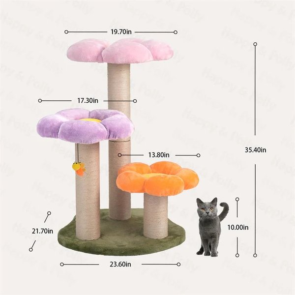 Show full view: Happy & Polly Three Flower 35-in Plush Cat Tree, Large slide 9 of 10