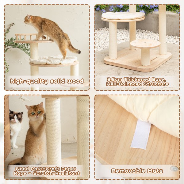 Happy & Polly Transformable 58-in Plush Cat Tree & Condo, Beige, Large