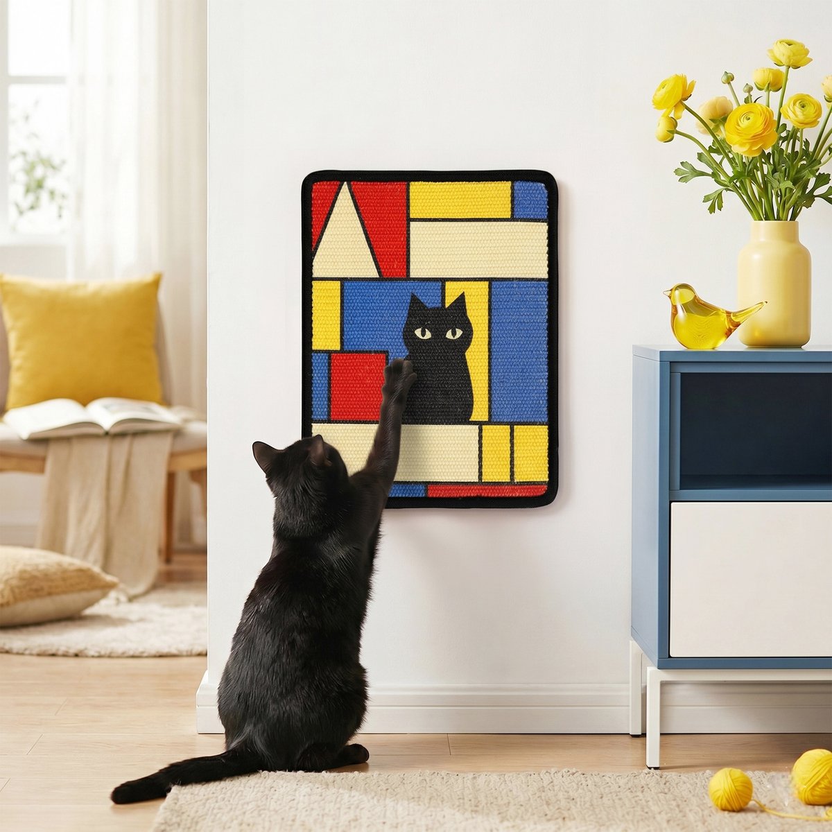 Happy & Polly Wall-Mounted Sisal Artistic Wall Decor Cat Scratcher, Abstract Geometric