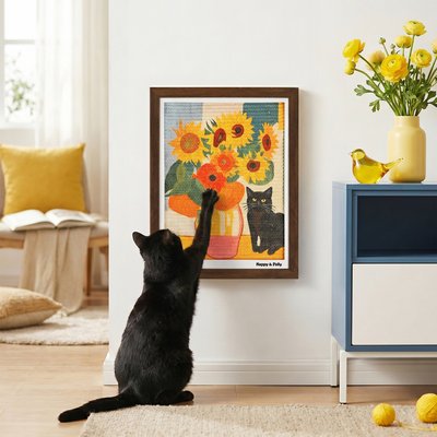 Happy & Polly Happy & Polly Wall-Mounted Sisal Artistic Wall Decor Cat Scratcher, Sunflower with Frame