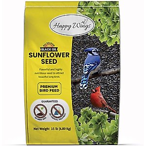 Happy Wings Black Oil Sunflower Seed Wild Bird Food, 15-lb bag
